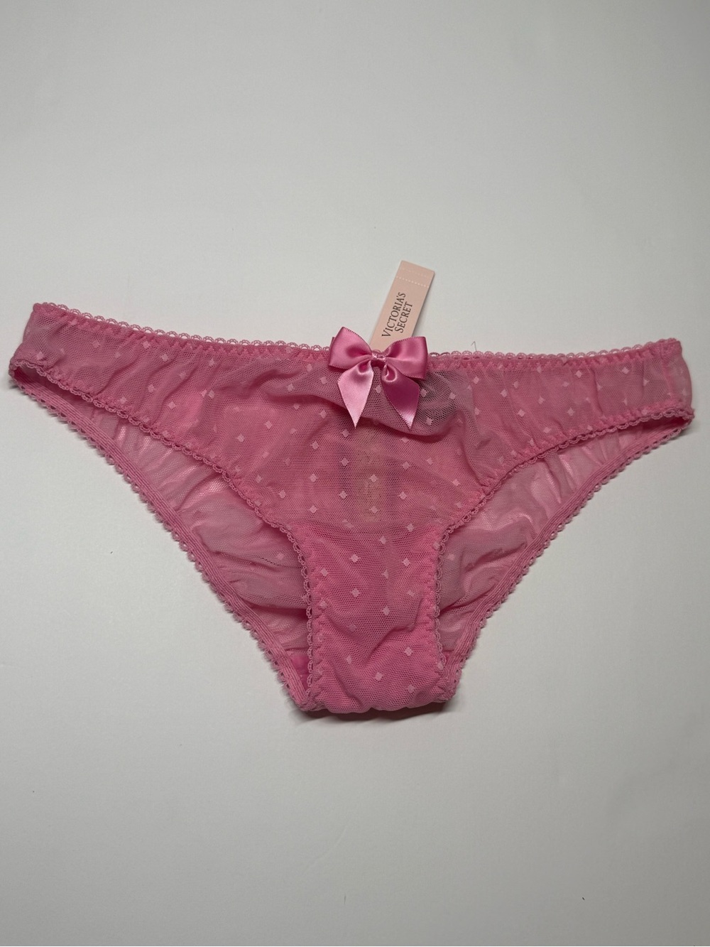 Victoria’s Secret Pink Sheer Dot Bikini with Bow on Front & Bow Lace up on Back
